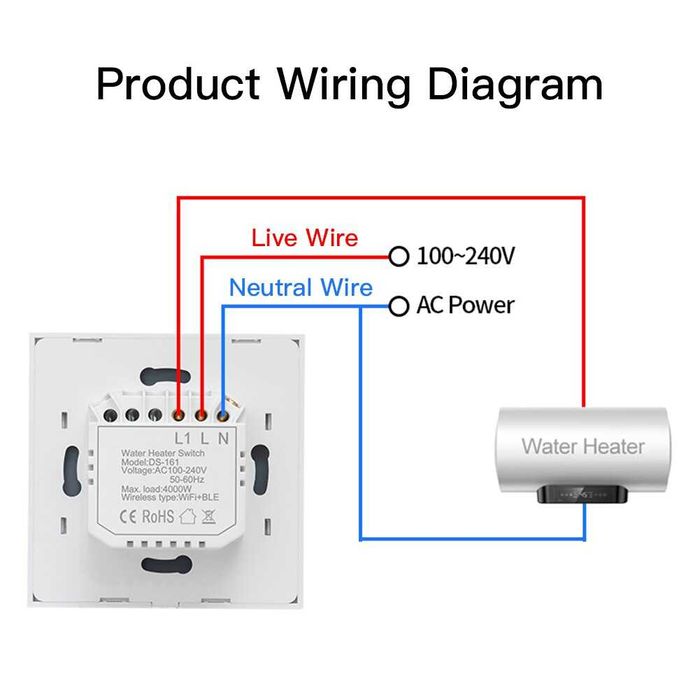 WiFi безжично управляем ключ за бойлер 4KW с приложение Tuya Smartlife