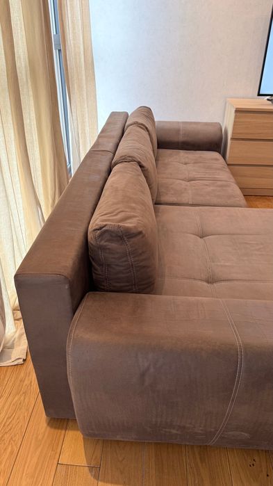 Диван ъглов кафяв с функция сън 280 см/215 см
