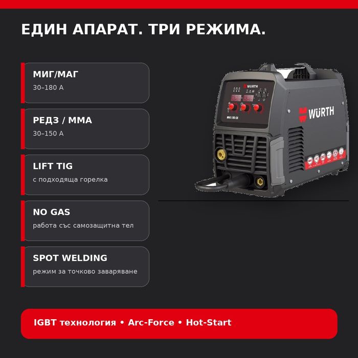 Würth MIG 180-5S заваръчен апарат 3 в 1 – гаранция до 2028 г