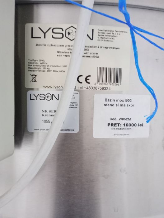 Vând  Omogenizator miere Lynson 500 L