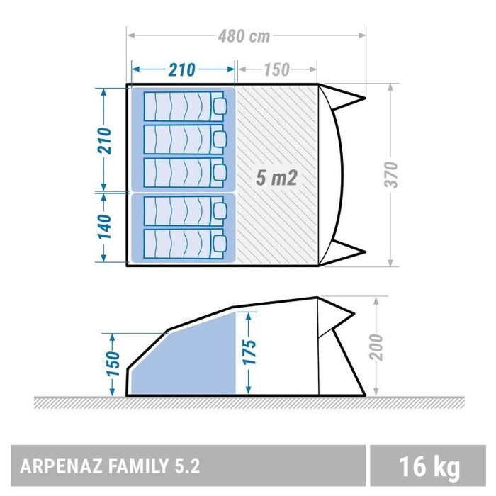 Спално помещение и преддверие на палатка  Quechua Arpenaz familiy 5.2