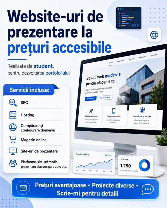 Realizez website-uri ieftine de prezentare pentru dezvoltare portofoliu student