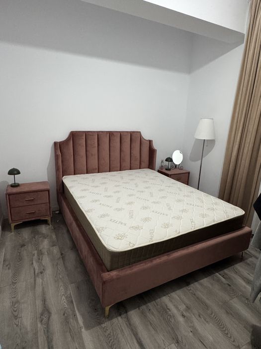 Pat matrimonial luxury 160x200 + saltea ortopedică + 2 noptiere