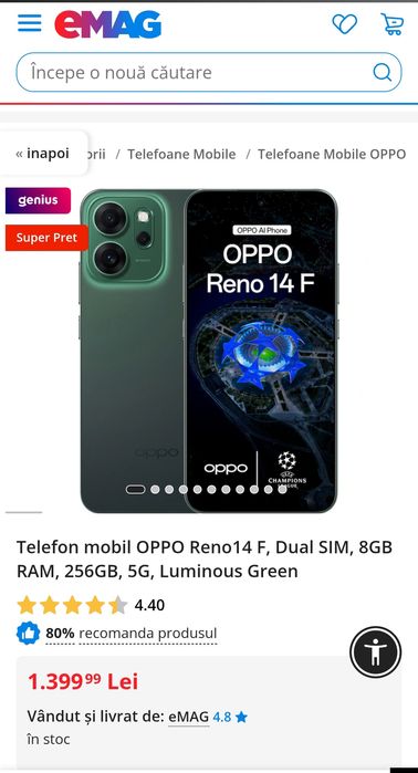 -OPPO Reno14 F 5G, NOU !
-5G, design premium, telefon impcabil f