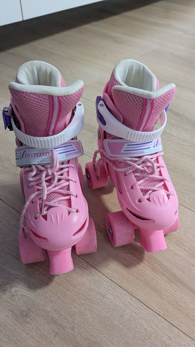 Role reglabile cu 4 roți, pentru fete, PowerQ, Roz, XS 27-30