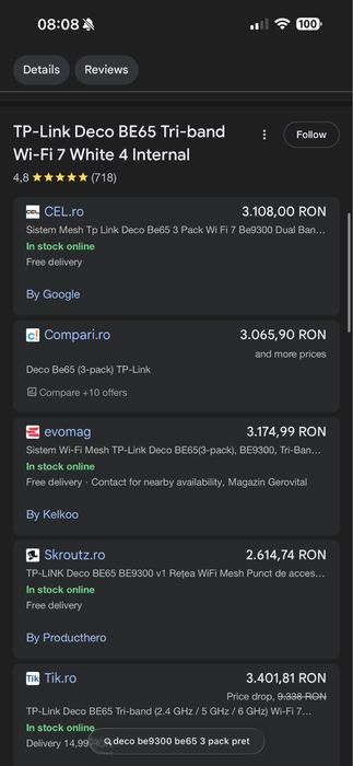 Sistem Mesh Wi-Fi TP-Link Deco BE65(3-pack), BE9300, Tri-Band, Wi-Fi 7
