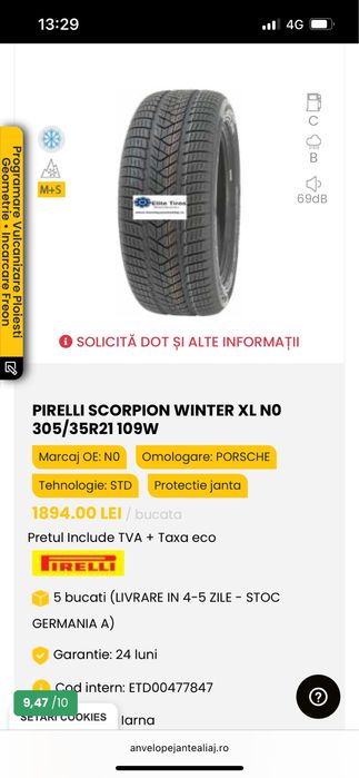 2x Anvelope Iarna Porsche Cayenne N0- Porsche Orig Pirelli 315 35 21