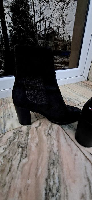 Ghete piele negre elegante Tommy Hilfiger 38