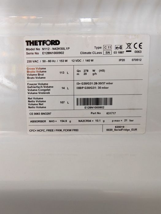 Frigider Thetford N112 – 3 surse de alimentare 
 Ideal pentru rulotă, camper sau autorulotă