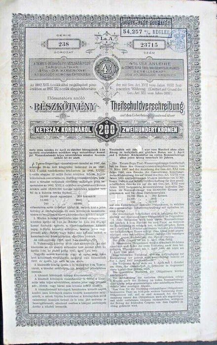 Actiuni vechi Timisoara 1897 Timis Bega Uzina  apa documente