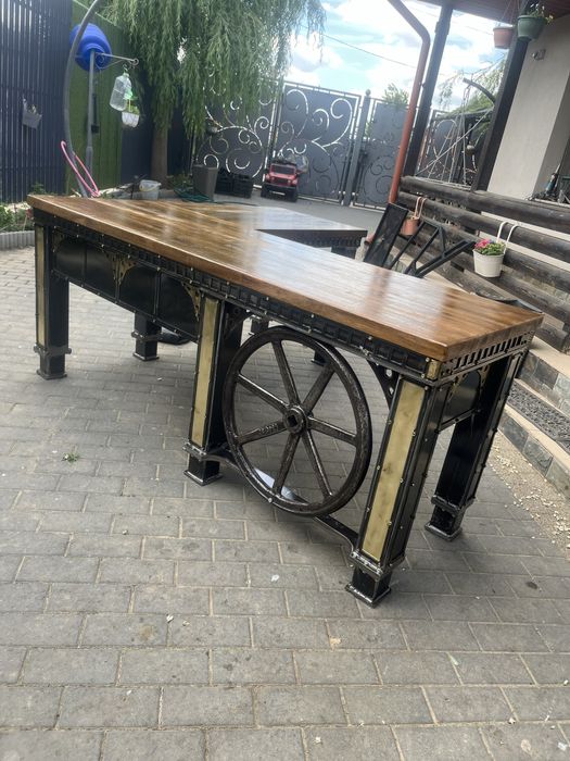 Birou industrial robust otel brut di lemn natural pe comanda.