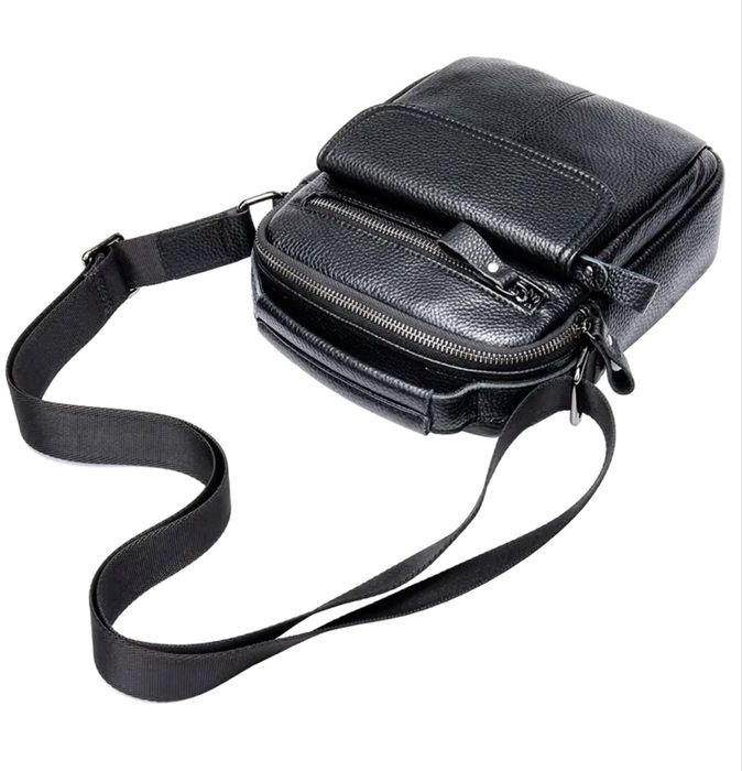 Мъжка кожена чанта с елегантна визия /Черна естест. кожа -20% Промоция