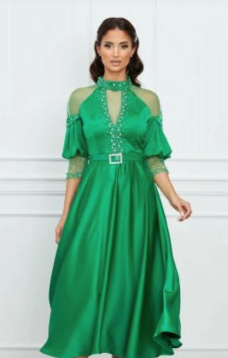 Rochie eleganta verde midi