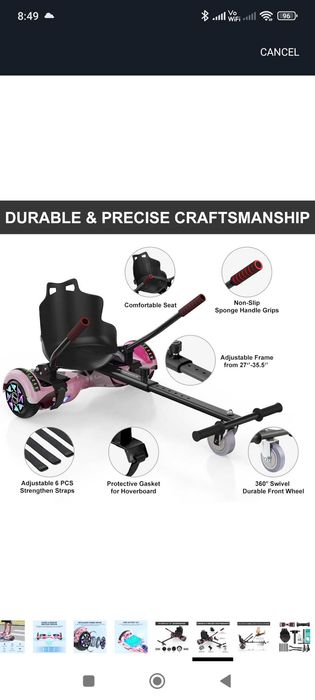 Atașament scaun Hoverboard Kit cadru Go Kart iScooter Q8