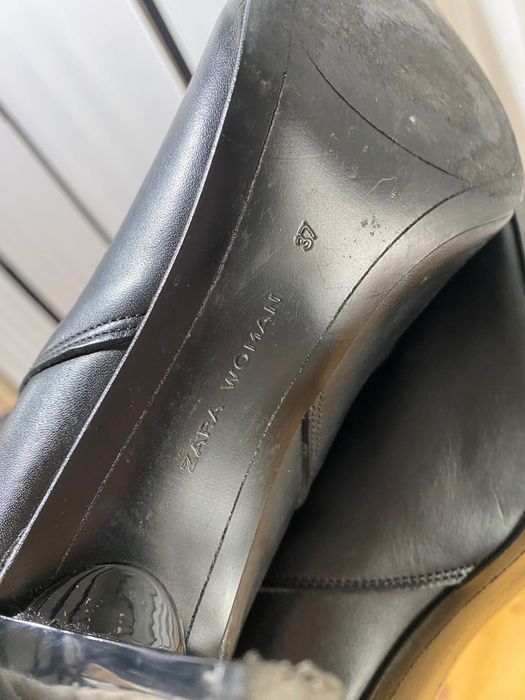 Боти Zara тип челси от естествена кожа в черно