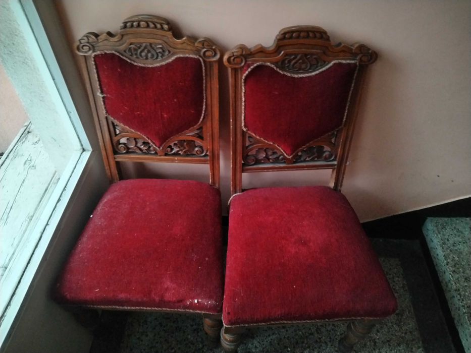 Старинен дървен стол дърворезба масив ретро комплект 4-5 броя, Пловдив