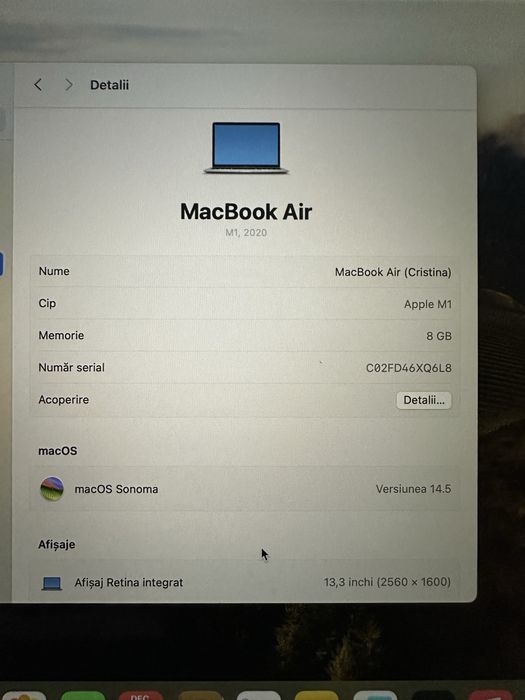 Macbook Air, chip M1, 512 GB memorie, 8GB RAM