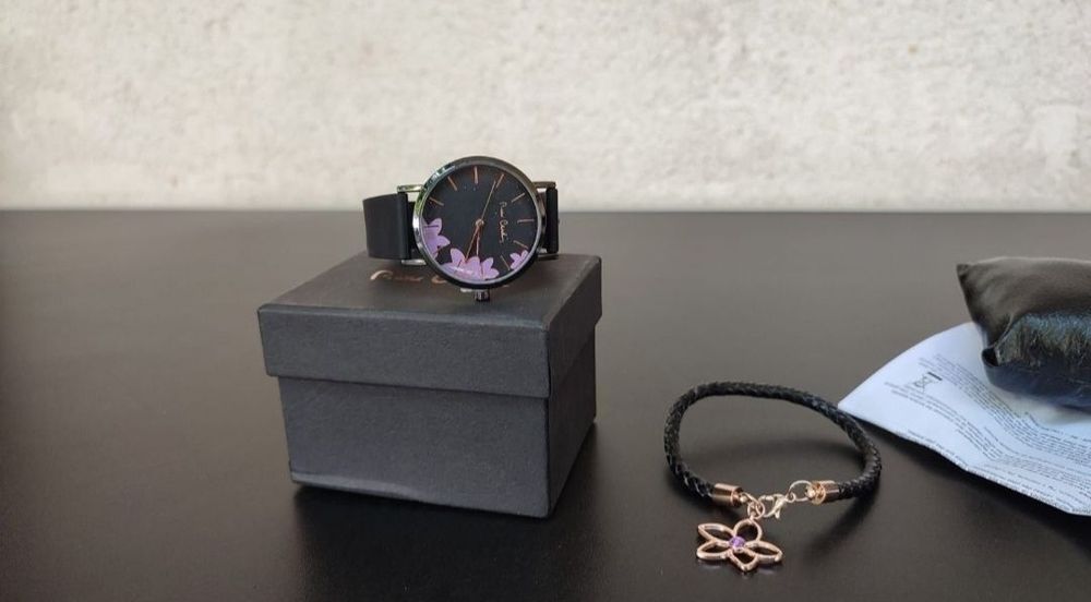 set cadou dama femei ceas analog floral elegant bratara pierre cardin