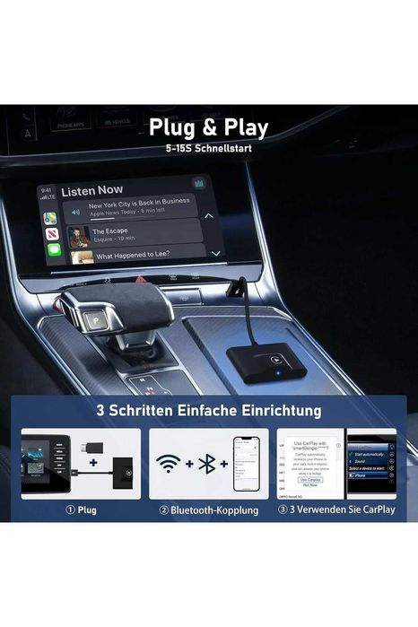 Adaptor Wireless CarPlay 2-in-1 conexiune rapida Bluetooth 5.0 compatibil 99% dintre masini Plug & Play