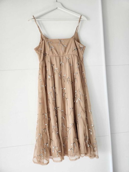 Rochie party, crem cu paiete, VERO MODA, scurtă, cu bretele, nr 38