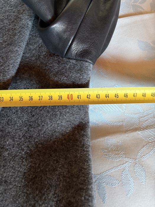 Theory, premium, lână-cașmir și 100% piele, palton gri & negru