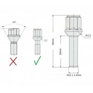 Секретни болтове M12 x х 1.50 х 27R комплект 4 бр. за джанти