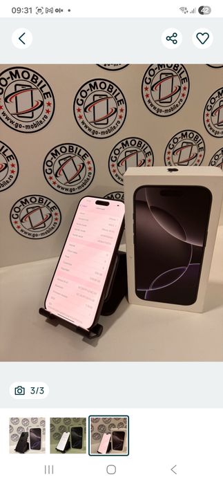 iPhone 16 Pro 256 GB 95% Baterie - Impecabil - Garantie