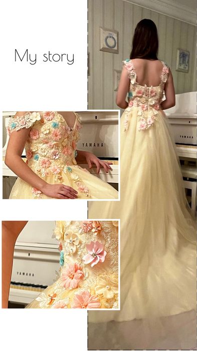 Rochie superba de gala, mireasa, prom night, scena,  din voal cu aplicatii flori 3D