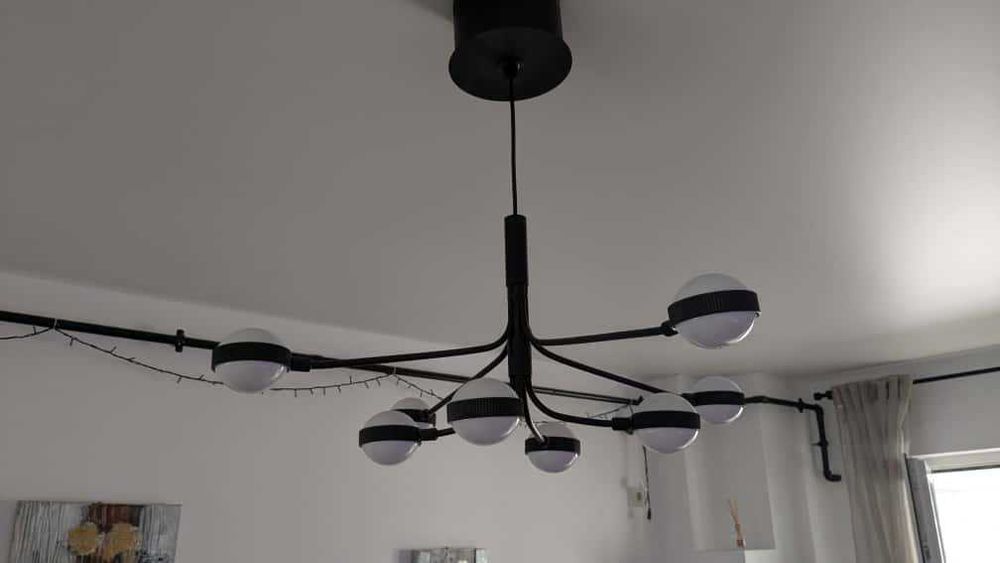 Lustra Candelabru LED 8 braţe negru/alb metal