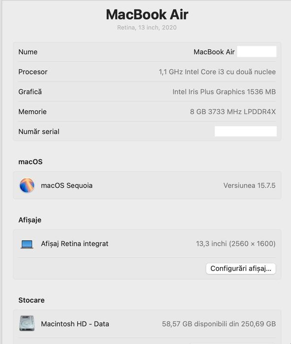 MacBook Air 13" 2020 - i3 8Gb - 256gb ssd