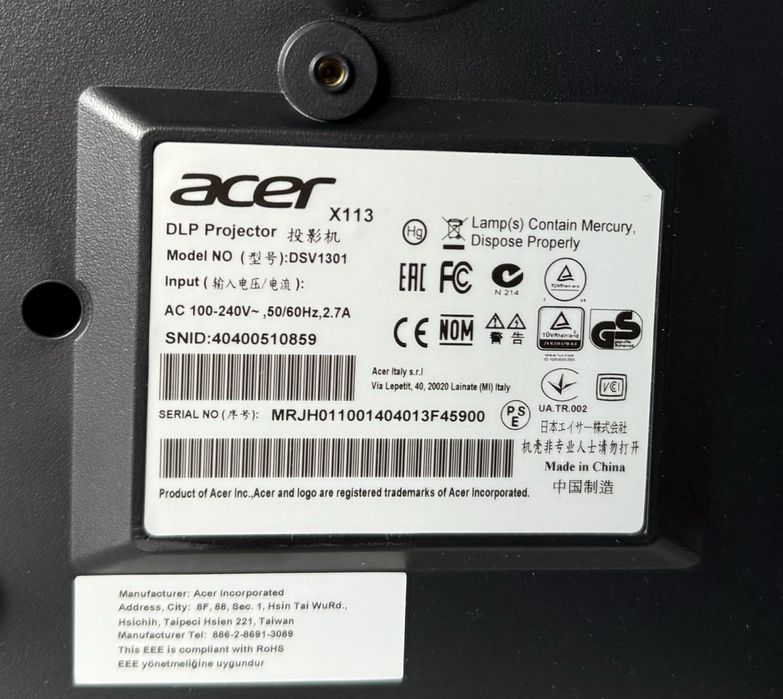 Проектор Acer X113 + колонки и кабели