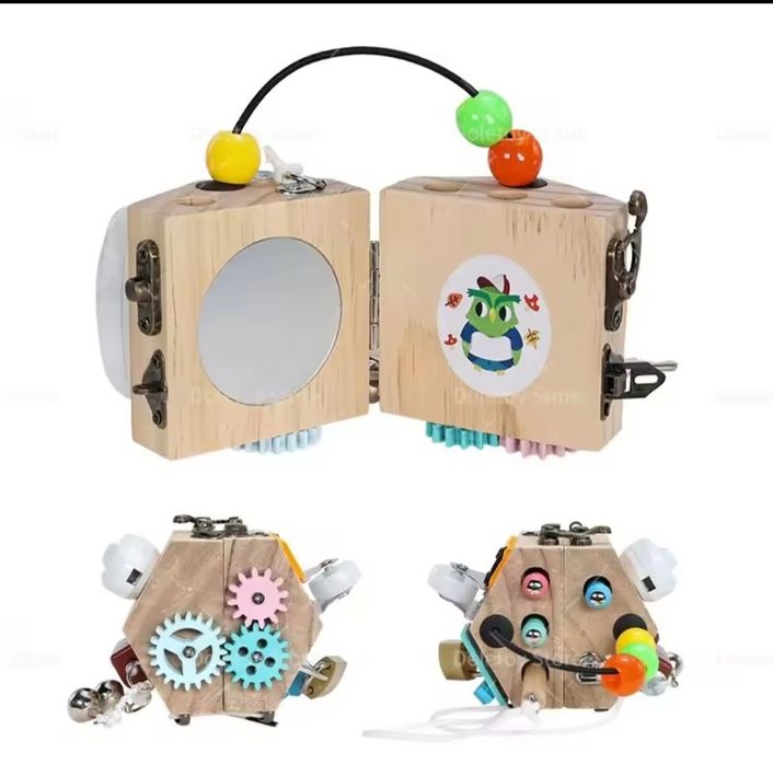 Ново Монтесори дървено кубче с активности