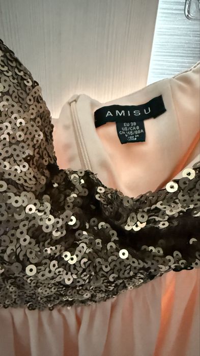 рокля черна, цветна, дантела, бежова с паети