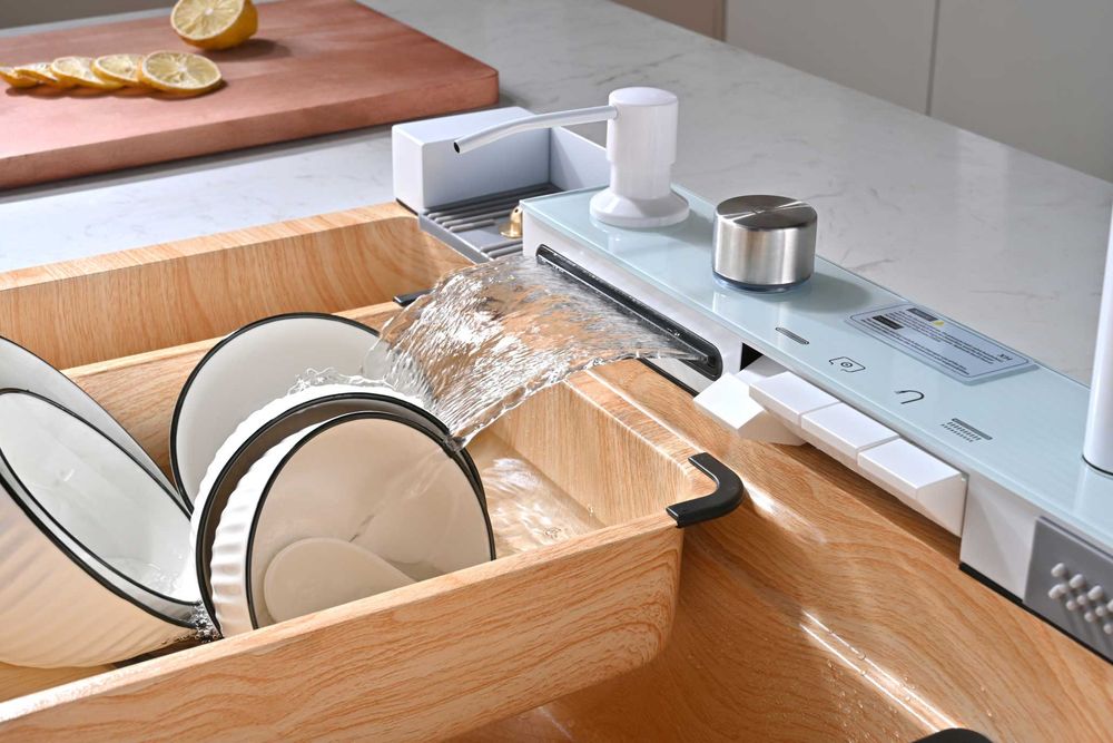 Дъб натур - Мултифункционална кухненска мивка с двоен водопад