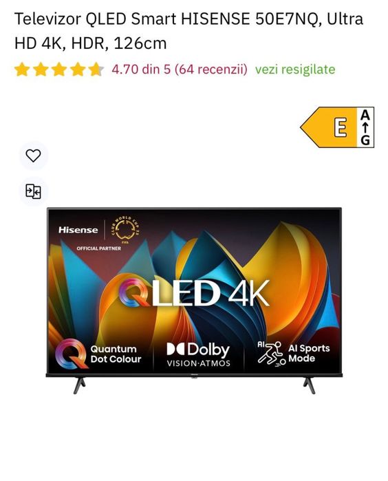 Tv Qled Smart Hisense ultra Hd 4k diagonala 126 cm