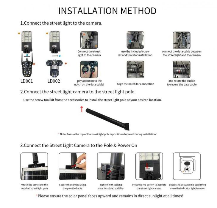 Соларна лампа + Wifi Тройна IP Камера /8mp./ PTZ , HD , Цветно нощно / V380 Pro / модел LD002-W-F / Черна /