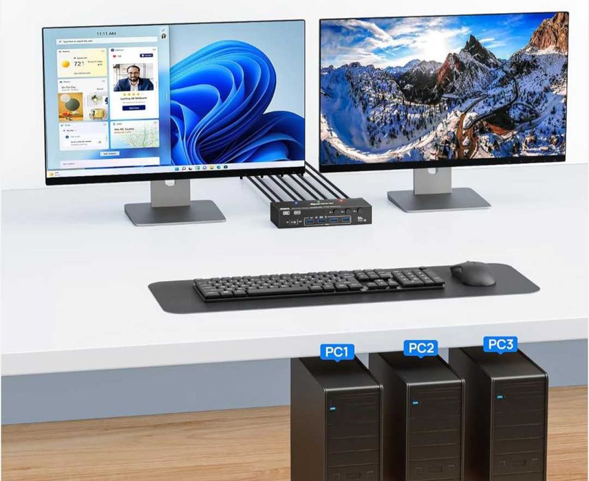 8K 60Hz KVM превключвател за 2 монитора и 3 компютъра Displayport и HDMI 4K 144Hz,KCEVE KVM302DH