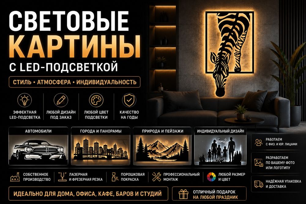 Световые картины и панно с LED подсветкой на заказ