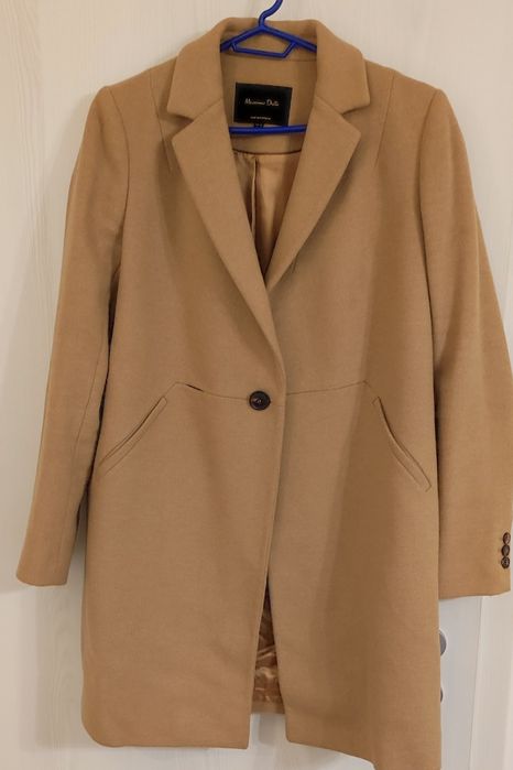 Palton Massimo Dutti, lână 30%, crem, S-M