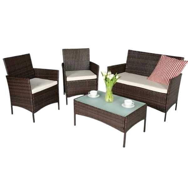 Set mobilier gradina 4 piese,fotolii,canapea,masuta - Maro