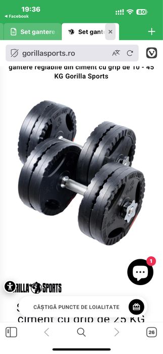 Set gantere reglabile din ciment cu grip de 25 KG Gorilla Sports