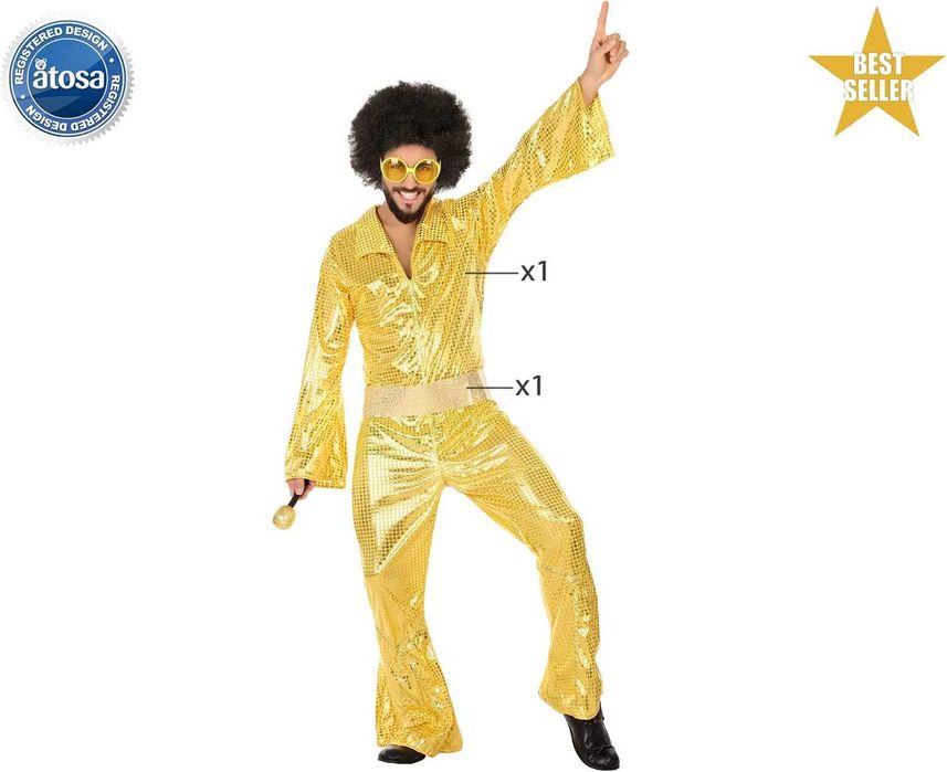 Диско костюм мъжки златен 70-те – Хелоуин Halloween, диско парти, ABBA, карнавал, размер M/L, нов