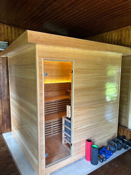 Saună finlandeză premium din hemlock canadian 200×180 cm – nouă