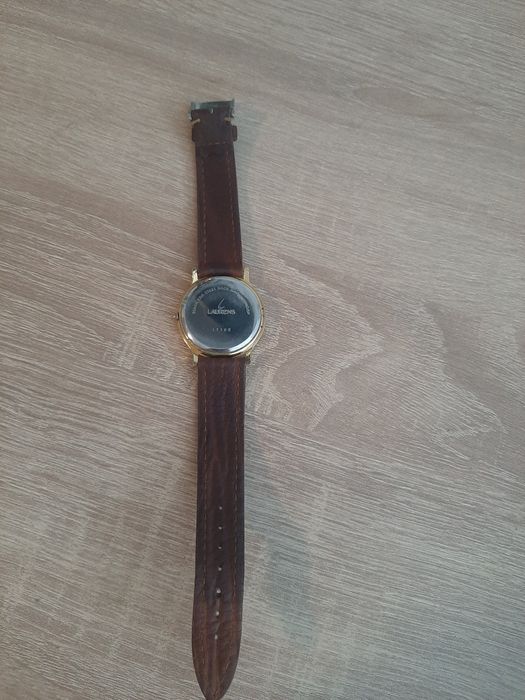 Ceas Laurens clasic elegant, auriu, dată, curea piele maro  vintage
