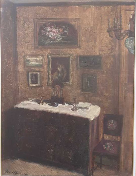 Tablou vechi - interior stil baroc - semnat