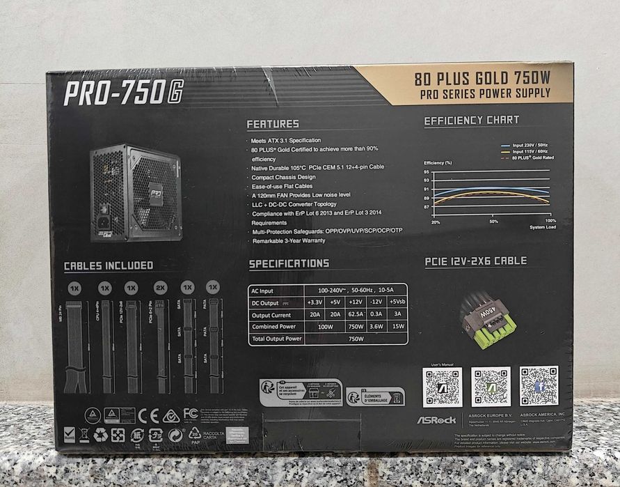 Блок питания ASRock PRO-750G 750W 80+ Gold ATX 3.1 (PCIe 5.1)
