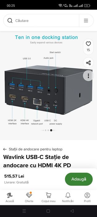 Wavlink USB-C Stație de andocare cu HDMI 4K PD Ethernet și conexiune 2