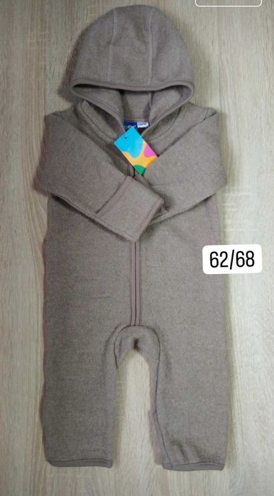 Salopete lana merinos 62/68 bej roz albastru