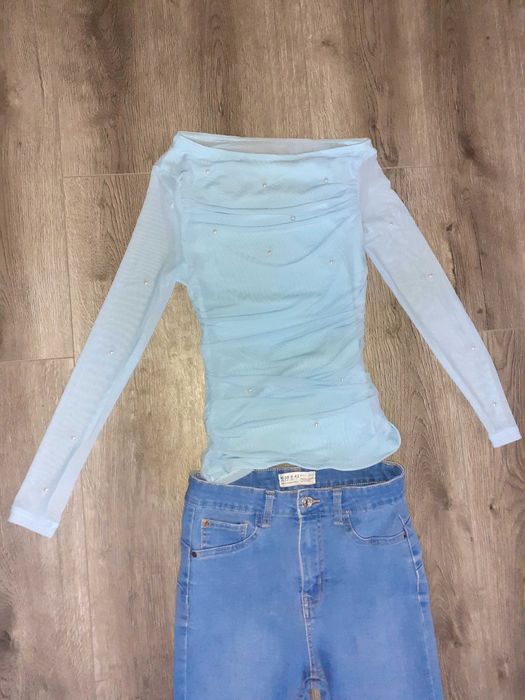 Set dama xs -s blugi si bluza cu perle
