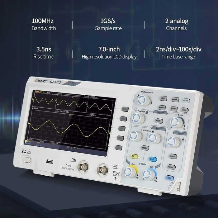 OWON SDS1102 Osciloscop 100MHz Banda, 2-Canale 1GS/s Sample Rate